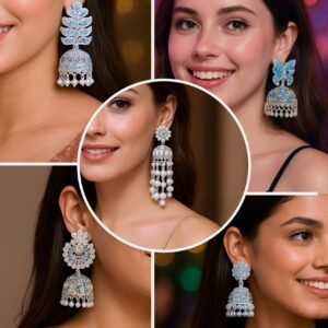 Premium 5 Pair Earrings Set – Silver White Elegance for women/girl